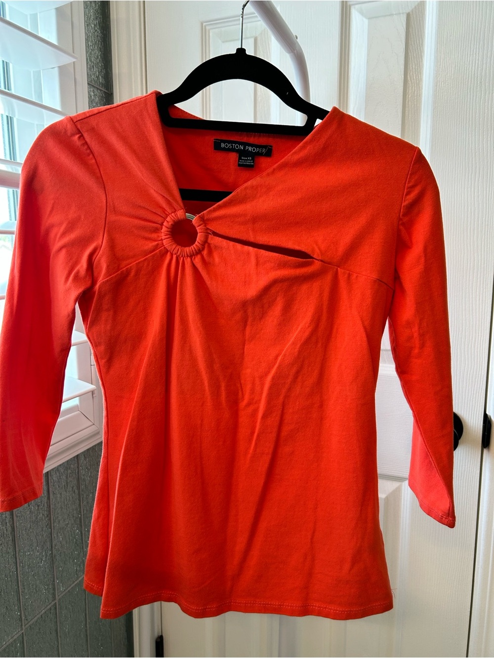 Boston Proper Orange Ring-Accent 3/4 Sleeve Tee